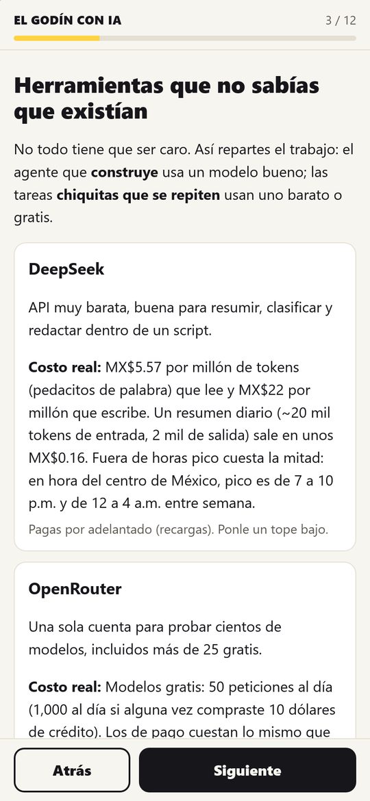 Pantalla de herramientas con costos reales en pesos